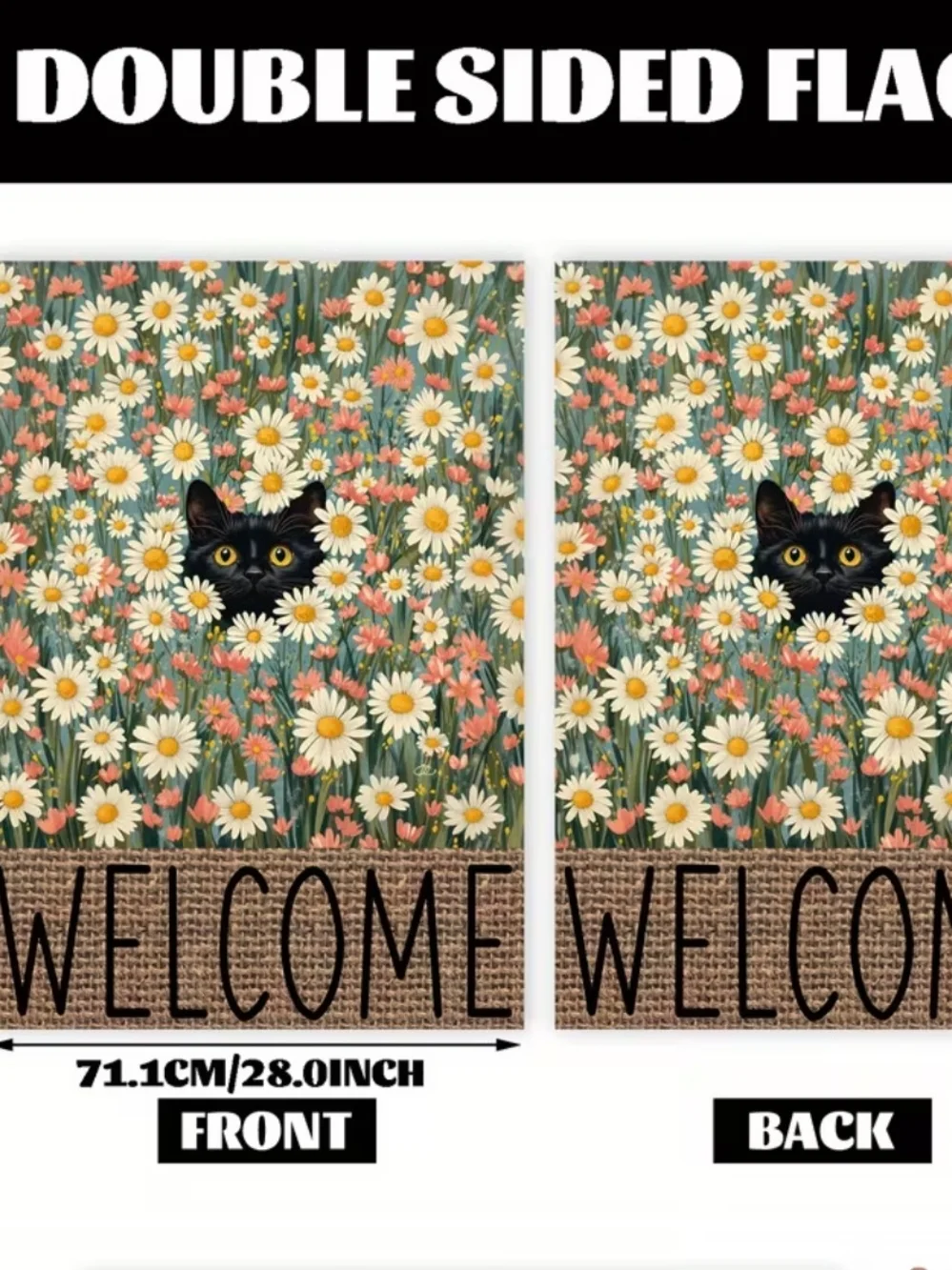Welcome Black Cat Daisy Flag